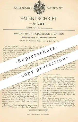 original Patent - Edmund Hugh Hodgkinson , London , England , 1898 , Reibungskupplung mit federndem Bremsband | Kupplung