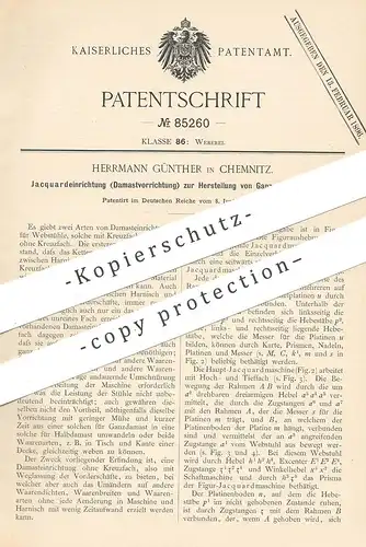 original Patent - Herrmann Günther , Chemnitz , 1894 , Herstellung von Damast , Jaquard | Weben , Weber , Webstuhl !!!