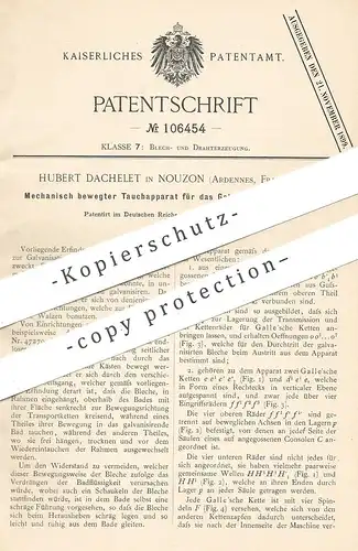 original Patent - Hubert Dachelet , Nouzon , Ardennes , Frankreich , 1898 , Tauchapparat zum Galvanisieren von Blech