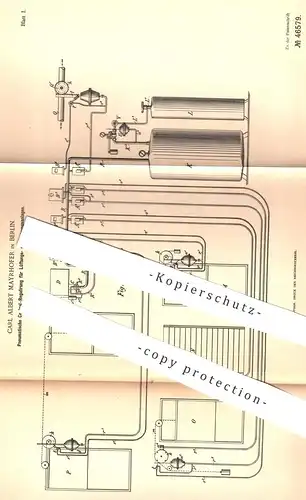 original Patent - Carl Albert Mayrhofer , Berlin , 1887 , Pneumatische Zentral - Regulierung für Lüftung u. Heizung !!!