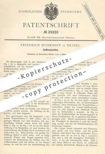 original Patent - Friedrich Mohrhoff , Neapel , Italien , 1884 , Kaffeemaschine | Kaffee , Kaffeekocher , Wasserkocher