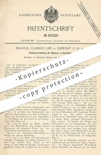 original Patent - Emanuel Clannce Gipe , Freeport , USA , 1894 , Beförderung von Waren im Kaufladen | Warenkorb , Korb !