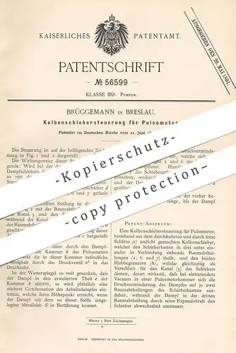 original Patent - Brüggemann , Breslau , 1890 , Kolben - Schiebersteuerung für Pulsometer | Pumpe , Pumpen !!!