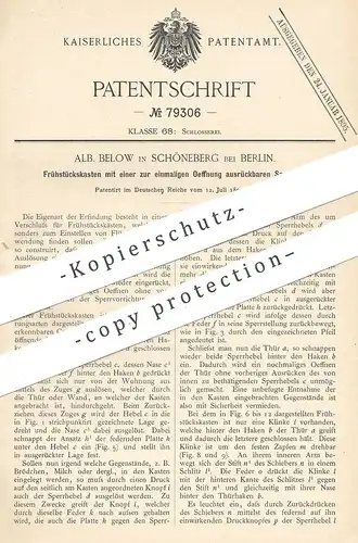 original Patent - Alb. Below , Berlin / Schöneberg , 1894 , Frühstückskasten , Briefkasten | Kasten , Postkasten , Kiste