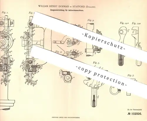 original Patent - William Henry Dorman , Stafford , England , 1897 , Zangeneinrichtung für Aufzwickmaschinen | Schuster