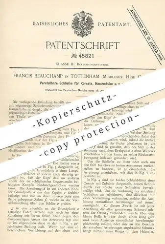 original Patent - Francis Beauchamp , Tottenham , Middlesex , High Cross , 1888 , Schließe für Korsett , Handschuhe !!!