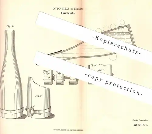 original Patent - Otto Tiegs , Berlin , 1891 , Saugflasche | Milch - Flasche | Babyflasche , Babynahrung , Flaschen !!