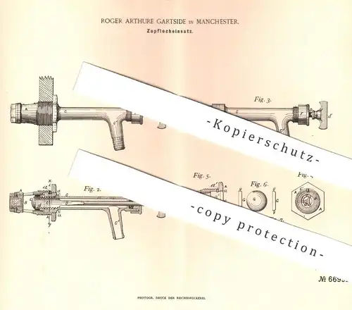 original Patent - Roger Arthure Gartside , Manchester , 1891 , Zapflocheinsatz | Zapfanlage , Bier , Ausschank !!!