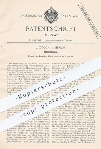 original Patent - J. Cocchi , Berlin , 1891 , Wäschekocher | Wäsche - Kocher | Waschkessel | Wäscherei | Heizkessel !!