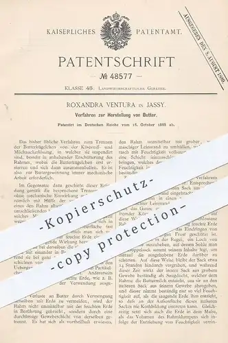original Patent - Roxandra Ventura , Jassy , Frankreich , 1888 , Herstellung von Butter | Rahm , Molke , Käse , Milch