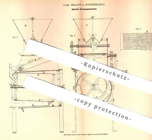 original Patent - Carl Pellenz , Manderscheid / Bitburg , 1878 , Getreide - Reinigungsmaschine | Landwirtschaft , Mühle