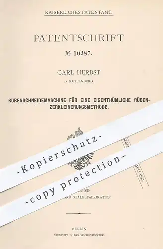 original Patent - Carl Herbst , Kuttenberg , 1880 , Rübenschneidemaschine | Rüben Schneidemaschine | Messer , Zuckerrübe