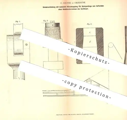 original Patent - G. Sachse , Orzesche / Polen 1878 , Gelenkverbindung für Bohrgestänge | Bohrmaschine , Bohrer , Bohren