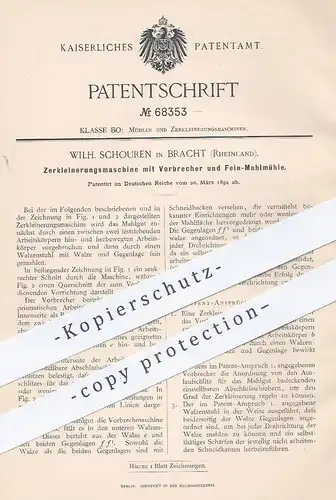 original Patent - Wilh. Schouren , Bracht / Rheinland / Rhein , 1892 , Mühle mit Vorbrecher u. Fein- Mahlmühle | Mühlen