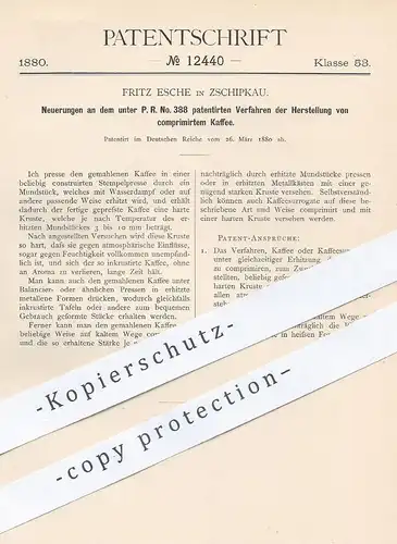 original Patent - Fritz Esche , Zschipkau / Schipkau , Senftenberg , 1880 , komprimierter Kaffee | Pressen !!