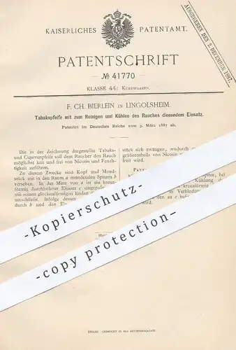 original Patent - F. Ch, Bierlein , Lingolsheim / Straßburg , 1887 , Tabakspfeife | Tabak - Pfeife | Rauchen , Zigarren