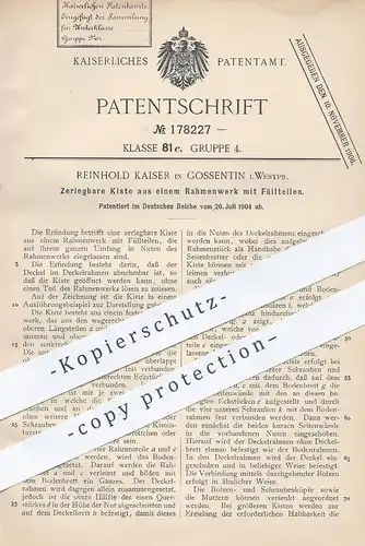 original Patent - Reinhold Kaiser , Gossentin / Preussen / Polen , 1904 , Zerlegbare Kiste | Holzkiste | Holz , Bretter