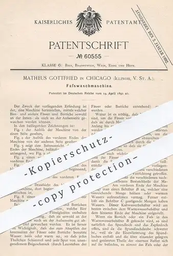 original Patent - Matheus Gottfried , Chicago , Illinois USA 1891 , Fasswaschmaschine | Fass - Waschmaschine | Bierfass