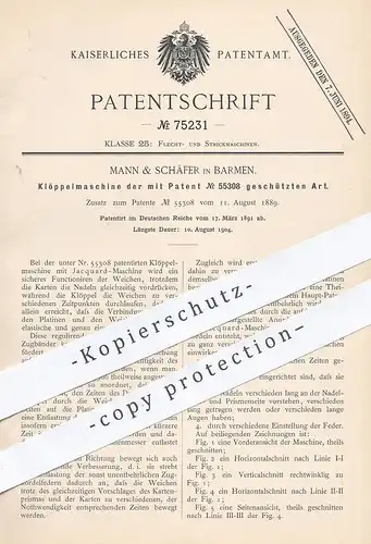 original Patent - Mann & Schäfer , Barmen , 1891 , Klöppelmaschine | Klöppeln | Jaquard | Handarbeit