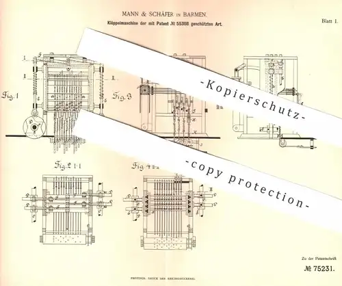 original Patent - Mann & Schäfer , Barmen , 1891 , Klöppelmaschine | Klöppeln | Jaquard | Handarbeit