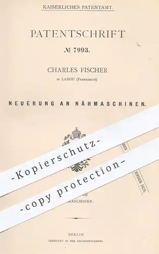 original Patent - Charles Fischer , Laxou , Frankreich , 1879 , Nähmaschine | Nähmaschinen | Näherin , Schneider !!!