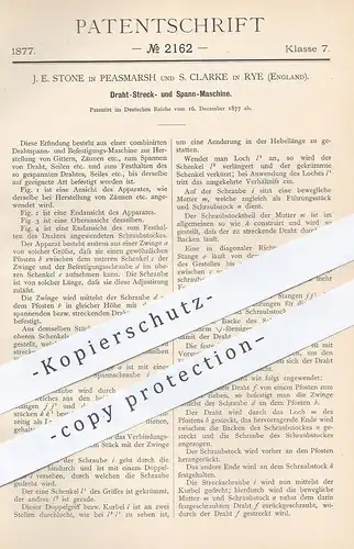 original Patent - J. E. Stone , Peasmarsh | S. Clarke , Rye , England , 1877 , Draht , Zaun , Gitter , Seile , Spannen !