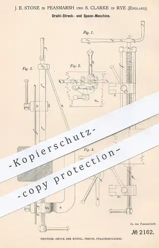 original Patent - J. E. Stone , Peasmarsh | S. Clarke , Rye , England , 1877 , Draht , Zaun , Gitter , Seile , Spannen !