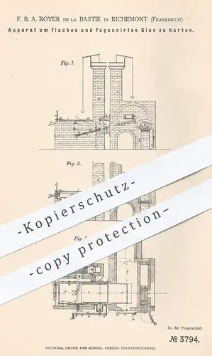 original Patent - F. B. A. Royer de la Bastie , Richemont , Frankreich , 1877 , façonniertes Glas härten | Gläser