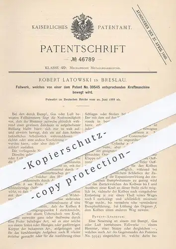 original Patent - Robert Latowski , Breslau , 1888 , Fallwerk , Fallhammer per Kraftmaschine | Gas , Dampf | Motor !!!