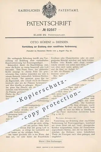 original Patent - Otto Hörenz , Dresden , 1894 , rauchfreie Verbrennung bei Feuerung | Heizung , Ofen , Ofenbauer , Öfen