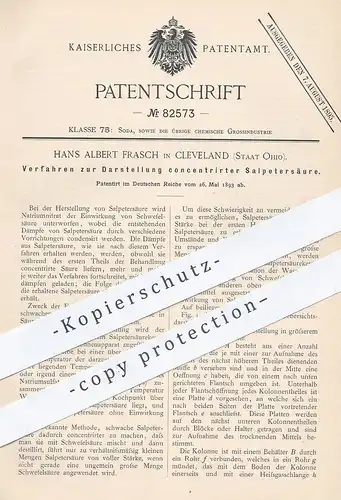 original Patent - Hans Albert Frasch , Cleveland Ohio , 1893 , Darstellung konzentrierter Salpetersäure | Säure , Chemie