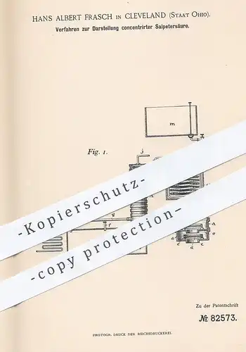 original Patent - Hans Albert Frasch , Cleveland Ohio , 1893 , Darstellung konzentrierter Salpetersäure | Säure , Chemie