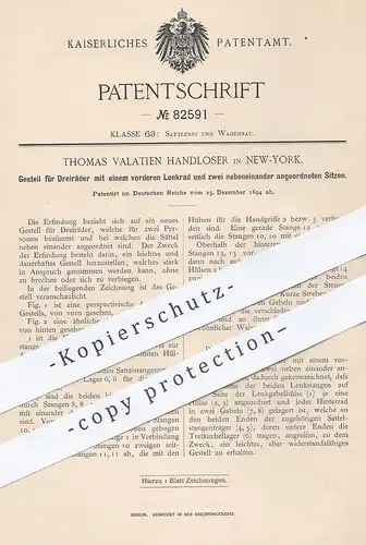 original Patent - Thomas Valatien Handloser , New York , 1894 , Fahrrad - Rahmen | Dreirad , Wagen , Velociped , Rad !