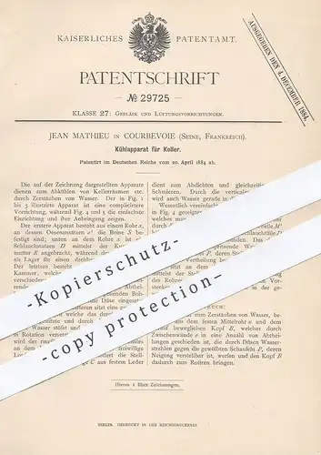 original Patent - Jean Mathieu , Courbevoie / Seine , Frankreich , 1884 , Kühlapparat für Keller | Kühlung , Kühlschrank