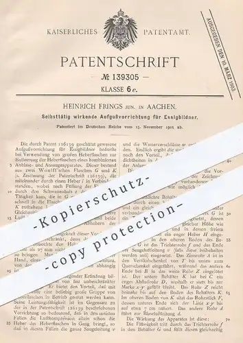 original Patent - Heinrich Frings , Aachen , 1901 , Aufgussvorrichtung für Essigbildner | Essig , Woulff , Flaschen !