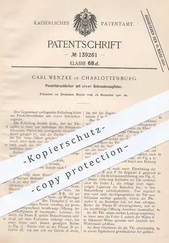 original Patent - Carl Wenzke , Berlin / Charlottenburg 1901 , Pendeltürschließer mit Schraubenzugfeder | Tür  Schlosser