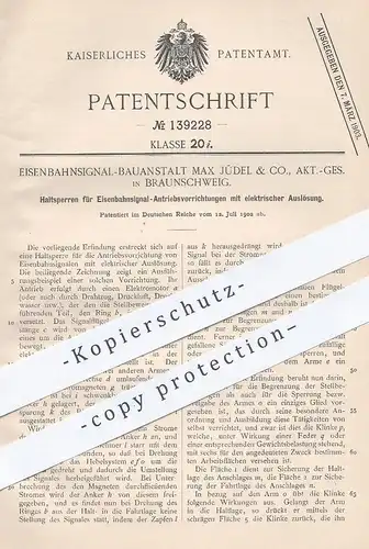 original Patent - Eisenbahnsignal Bauanstalt Max Jüdel & Co. AG , Braunschweig 1902 , Haltsperren für Eisenbahn - Signal