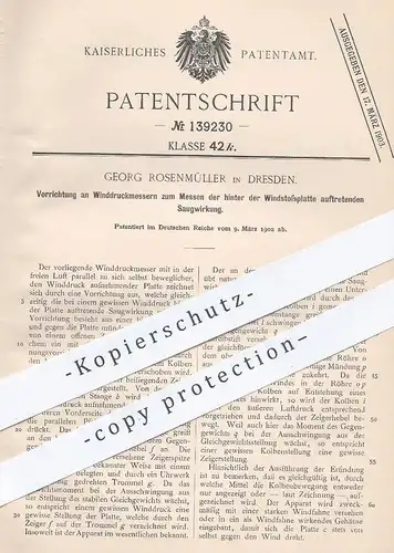 original Patent - Georg Rosenmüller , Dresden , 1902 , Winddruckmesser | Winddruck - Messer | Saugwirkung , Wind !!