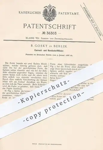 original Patent - R. Grosky , Berlin , 1886 , Kurrentfeder , Rundschriftfeder | Schreibfeder , Federhalter , Füllhalter