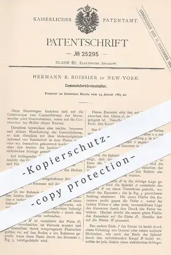 original Patent - Hermann R. Boissier , New York , 1883 , Kommutator - Bürstenhalter | Strom , Elektriker , Elektrik !!!