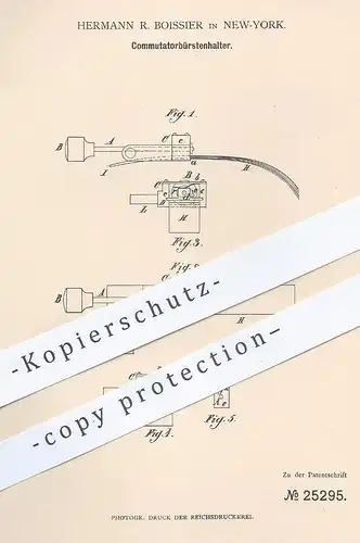 original Patent - Hermann R. Boissier , New York , 1883 , Kommutator - Bürstenhalter | Strom , Elektriker , Elektrik !!!