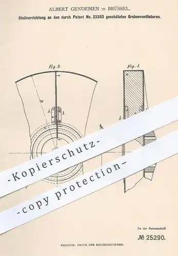 original Patent - Albert Gendebien , Brüssel , 1883 , Regulierung am Gruben - Ventilator | Gebläse , Lüftung , Bergbau !