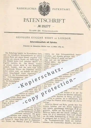 original Patent - Georges Eugène Wery , London , 1883 , Schornsteinaufsatz mit Spirale | Schornstein , Ofen , Feuerung