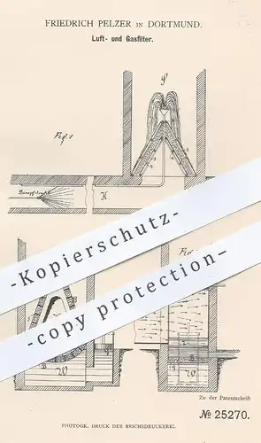original Patent - Friedrich Pelzer , Dortmund , 1882 , Luftfilter , Gasfilter | Filter , Luft , Gas , Gase | Filtern !!