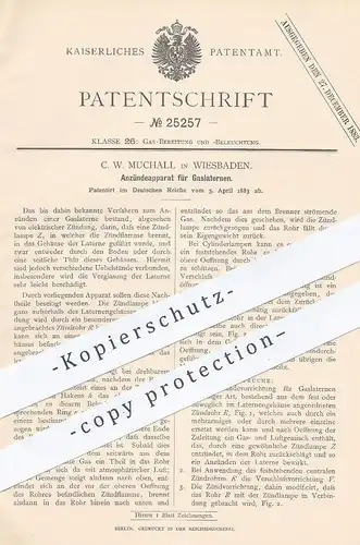 original Patent -  C. W. Muchall , Wiesbaden , 1883 , Zündung für Gaslaterne | Gas - Lampe | Brenner , Licht , Laterne !