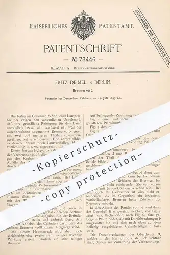 original Patent - Fritz Deimel , Berlin , 1893 , Brennerkorb | Brenner - Korb | Gasbrenner , Licht , Beleuchtung !!!