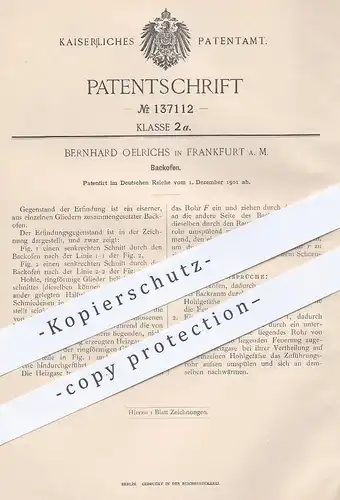 original Patent - Bernhard Oelrichs , Frankfurt / Main 1901 , Backofen | Herd , Ofen , Öfen , Backen , Bäcker , Bäckerei