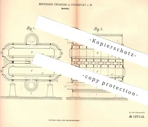 original Patent - Bernhard Oelrichs , Frankfurt / Main 1901 , Backofen | Herd , Ofen , Öfen , Backen , Bäcker , Bäckerei