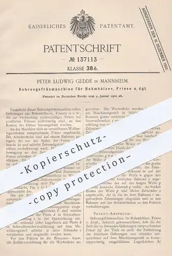 original Patent - Peter Ludwig Gedde , Mannheim , 1902 , Gehrungsfräsmaschine | Gehrung - Fräsen | Holz , Tischler