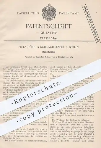 original Patent - Fritz Dürr , Berlin / Schlachtensee , 1901 , Dampfturbine | Dampfturbinen | Turbine , Turbinen !!